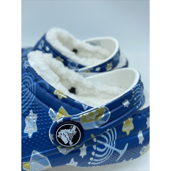 Crocs Classic Lined Blue Hanukkah Clogs Shoes Sandals Jewish Kids Size 12 C - Picture 3 of 15